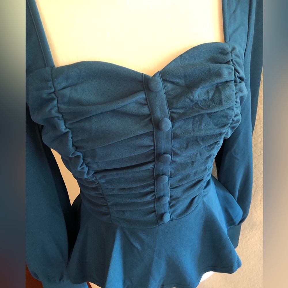 Belle Poque retro ruched peplum top blouse - Picture 6 of 9
